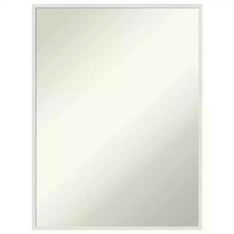 19" x 25" Non-Beveled Lucie Wood Bathroom Wall Mirror White - Amanti Art: Modern Rectangular Vanity, Includes Mounting Hardware