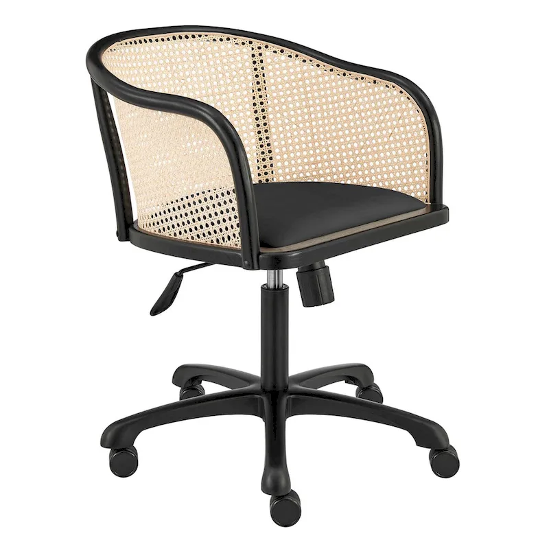 Black Office Chair, Cane Back, Velvet Seat, Single Seat