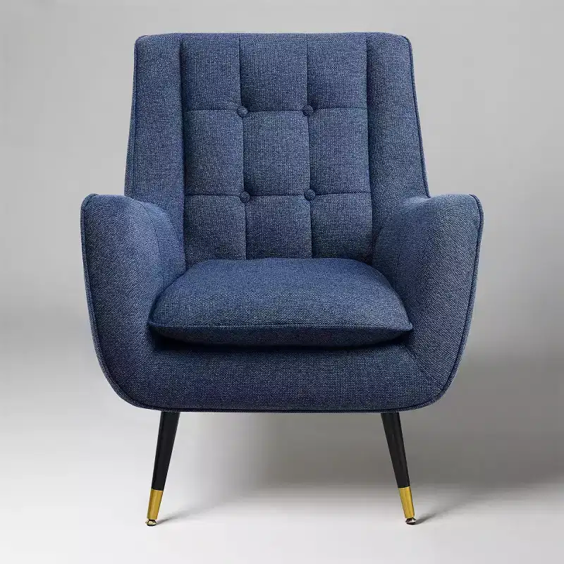 Fabric Accent Chair with Armrest and Button-Tufted Back, Mid-Century Modern Style