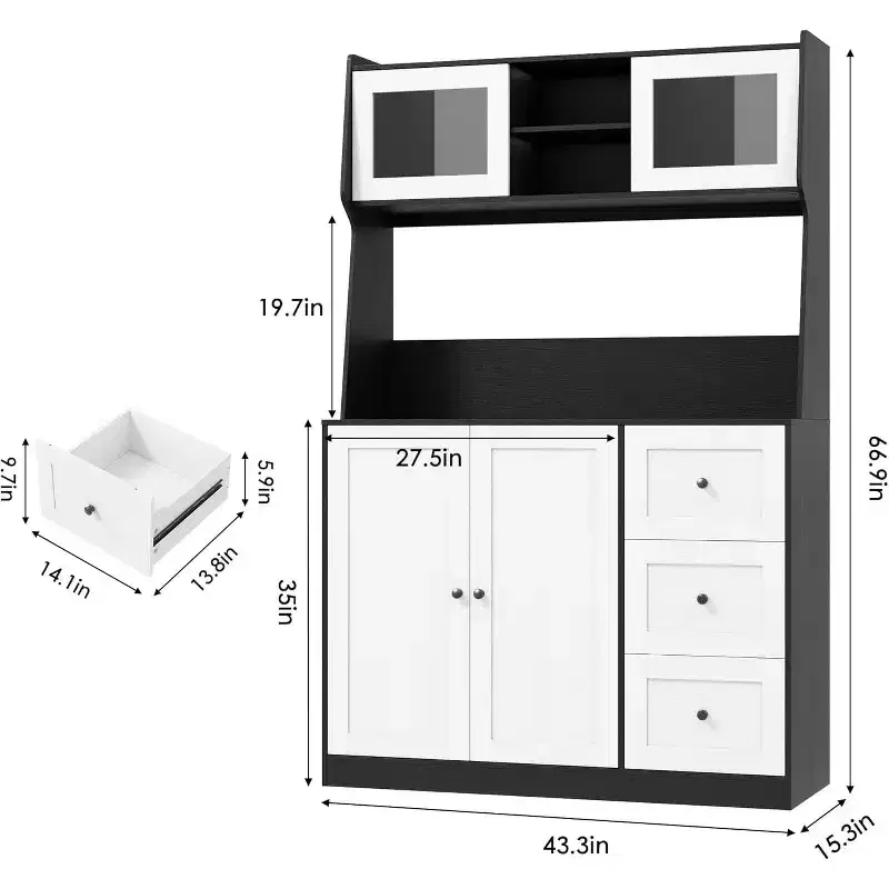 66 Inch Kitchen Pantry Cabinet with Storage, High Storage Cabinet, Adjustable Shelves, 3 Drawers, Wooden Storage Cabinet