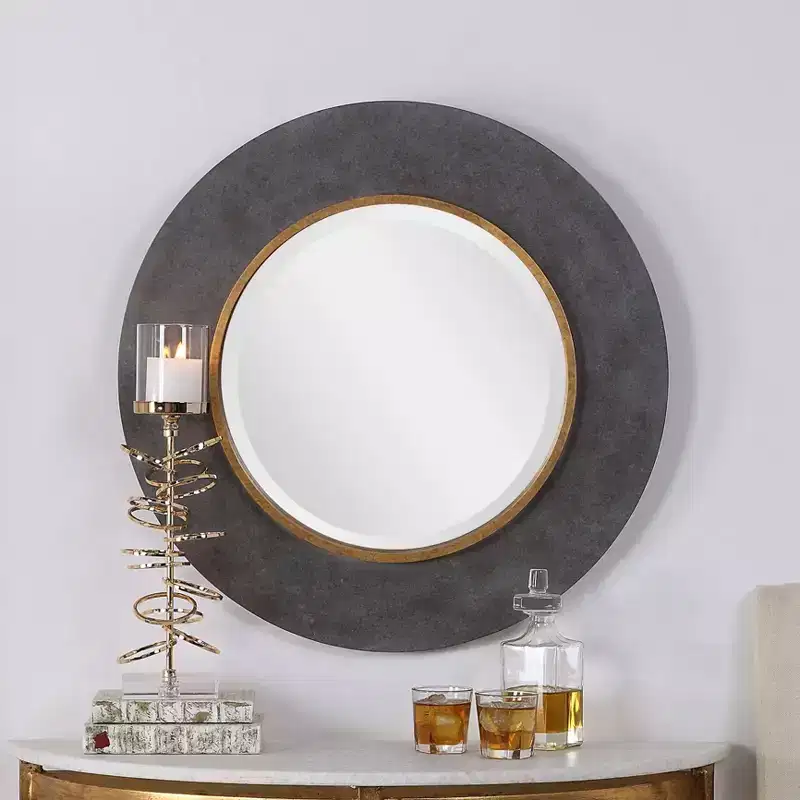 Uttermost Saul Charcoal Concrete 30 Round Wall Mirror