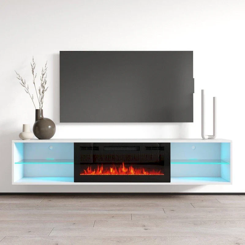 Wall Mounted Electric Fireplace 72 TV Stand