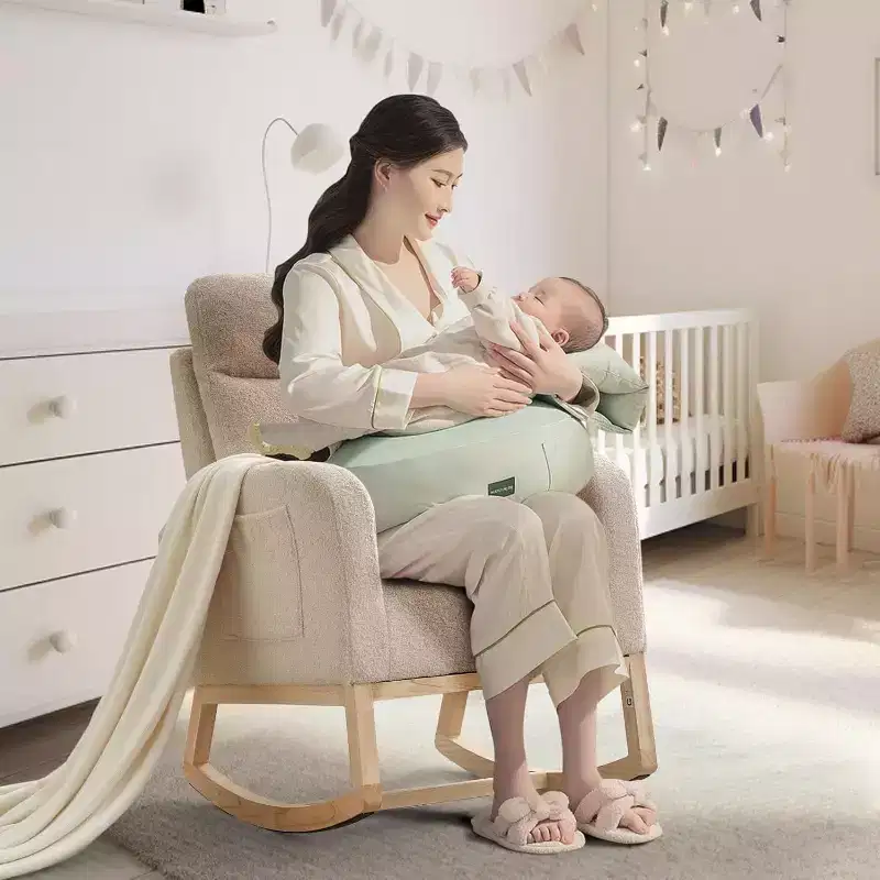 Glider Chairs,Modern Rocking Chair,Rocking Glider Chair for Nursery,Wingback Accent Rocker Chair Upholstered Tall Back Arm Chair w/Side Pockets
