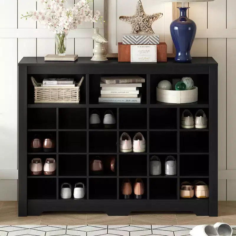 Whisen Rustic Shoe Storage Cabinet, Entryway Shoe Rack with 24-Shoe Cubby Console and Curved Base