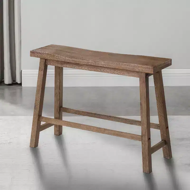 Royal Hampton 33 Inch Saddle Seat Bench with Angled Frame, Sandblasted Acacia Wood Construction