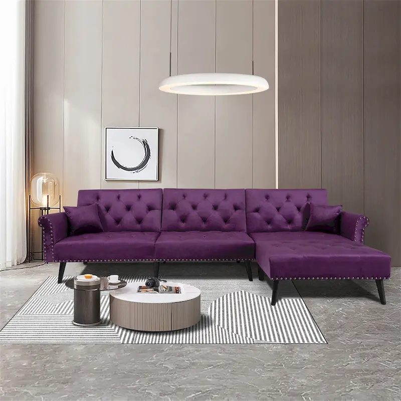 Aukfa Velvet Convertible Sleeper Sectional Sofa Bed - 114.5 W