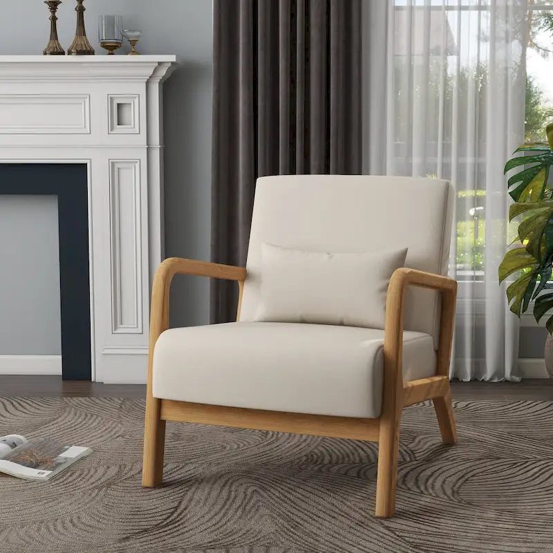 Mid Century Modern Upholstered Accent Chair with Pillow
