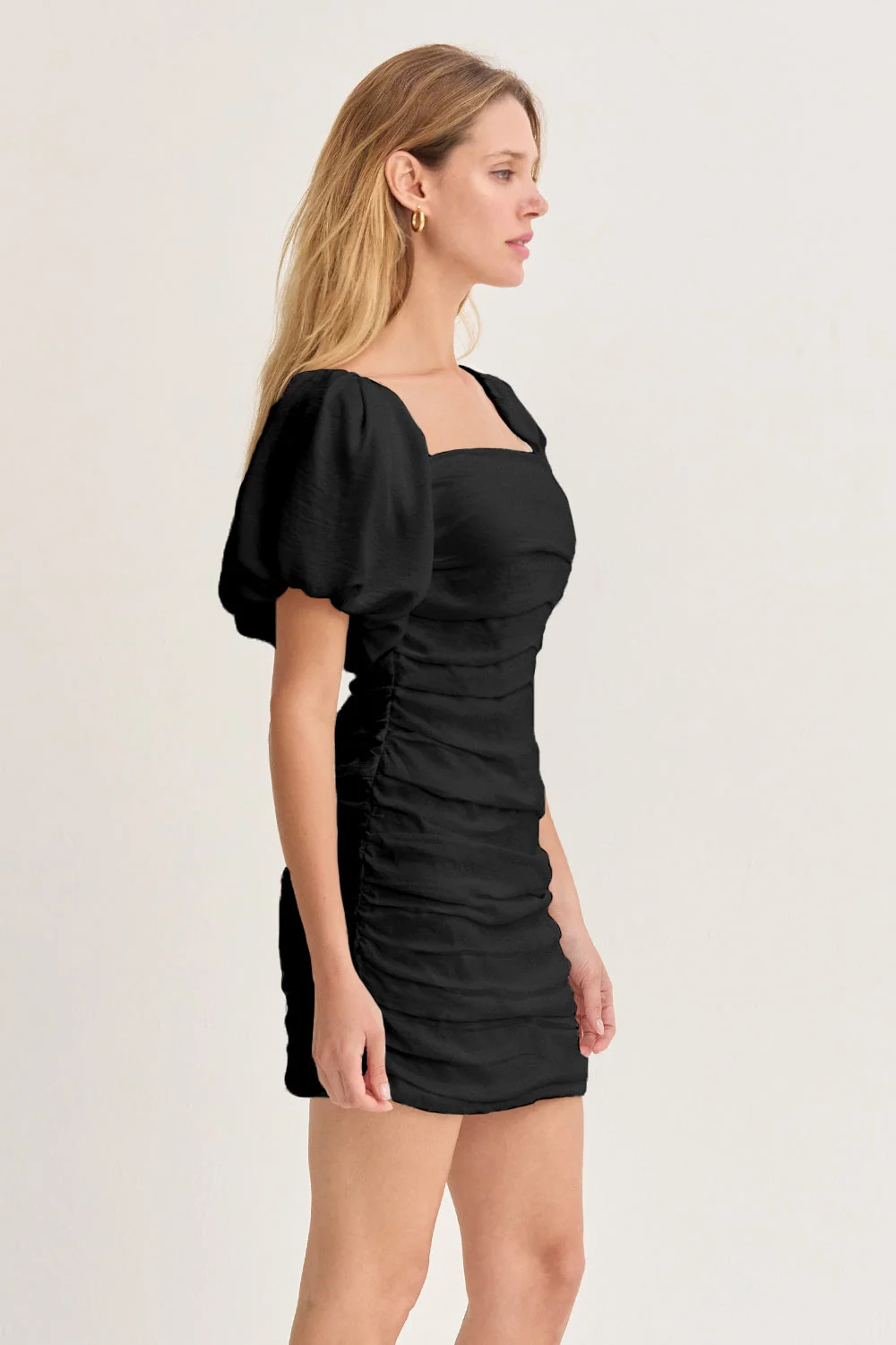 Puff Sleeves Ruched Mini Dress