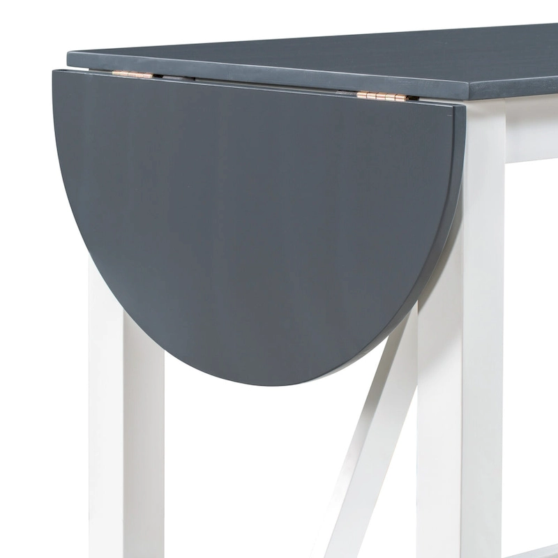White 3-Piece Wooden Counter Height Dining Table Set with Drop Leaf Table & 2 Chairs