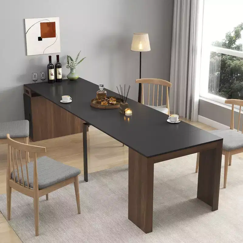 118IN Modern Extendable Dining Table with Storage, Space-Saving Foldable Table