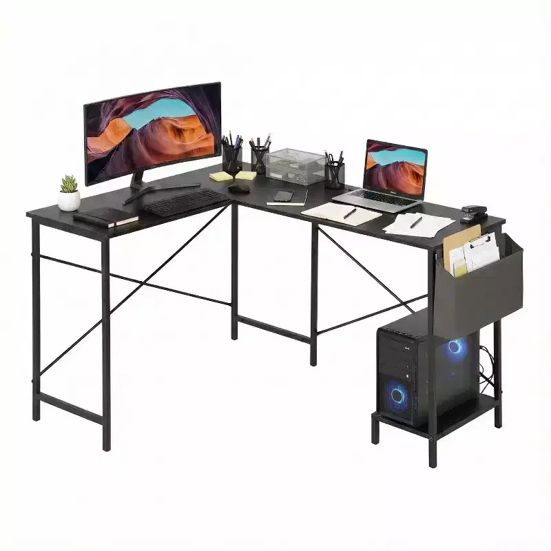 BestMassage Modern L-Shaped Computer Desk for Home Office, Heavy Duty Gaming Desk with CPU Holder & Storage Bag