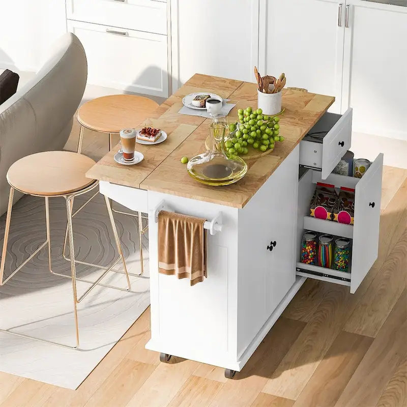 Merax 53.9 Width Rolling Kitchen Cart on Wheels with Drop Leaf