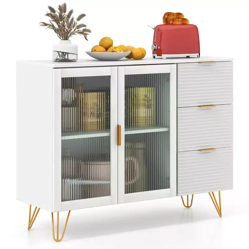 White Kitchen Sideboard Buffet Cabinet with 3 Drawers and 2 Doors