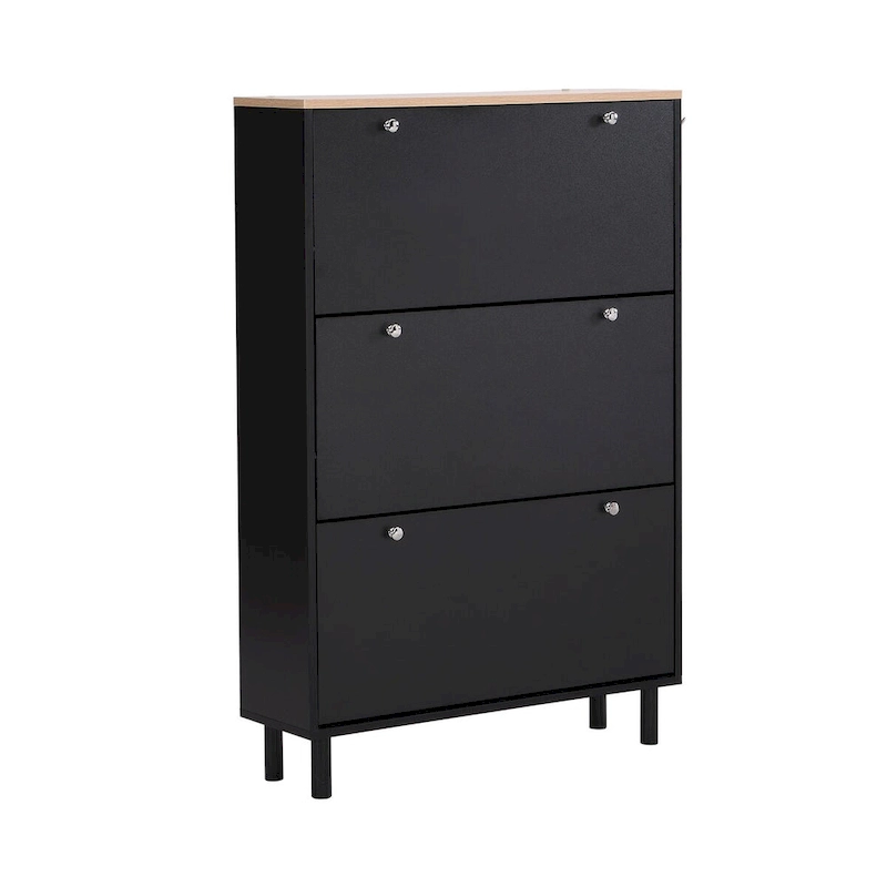 Shoe Cabinet with 3 Flip Drawers,Wood Grain Pattern with 3 Hooks,Free Standing Shoe Rack with Adjustable Panel
