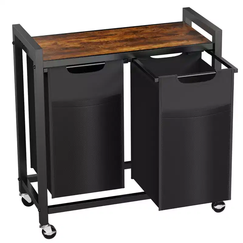 2-Bag Laundry Sorter Hamper with Removable Waterproof Bags and Shelf, Rolling Wheels or Adjustable Feet, 22.4 Gal Storage Organizer