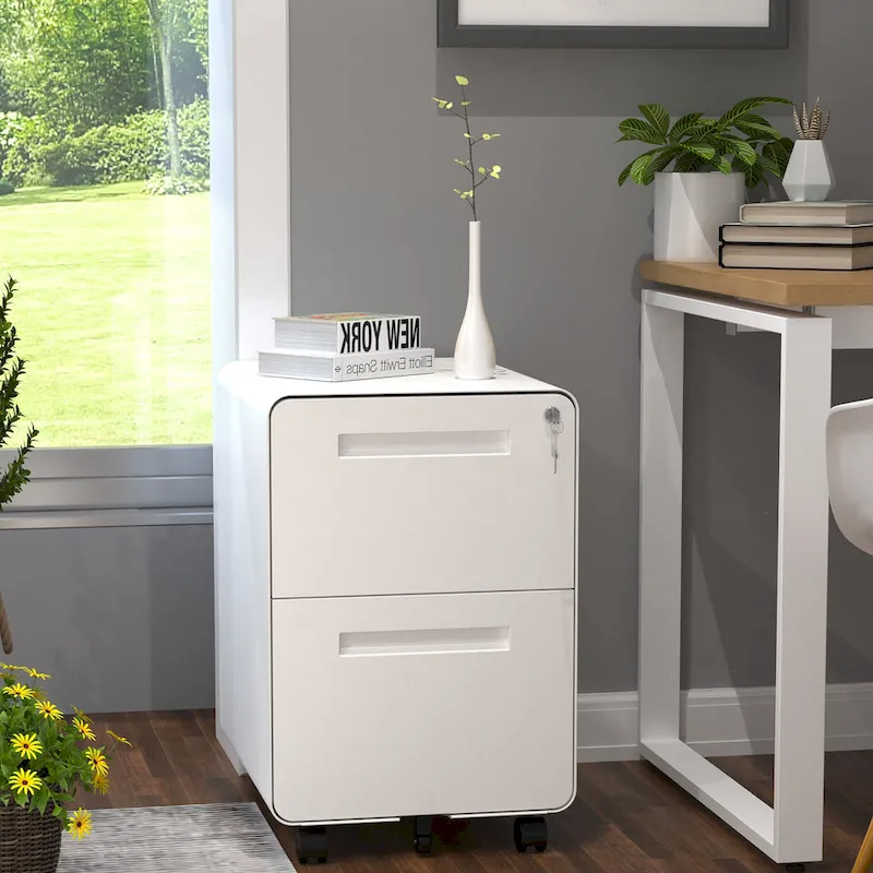 Black/White 2-Drawer Rolling Locking Steel File Cabinet for 1 Person