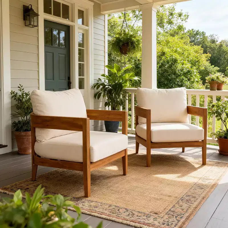 Christopher Knight Home Brooklyn Outdoor Acacia Wood Club Chair with Cushions (Set of 2), Teak/Beige