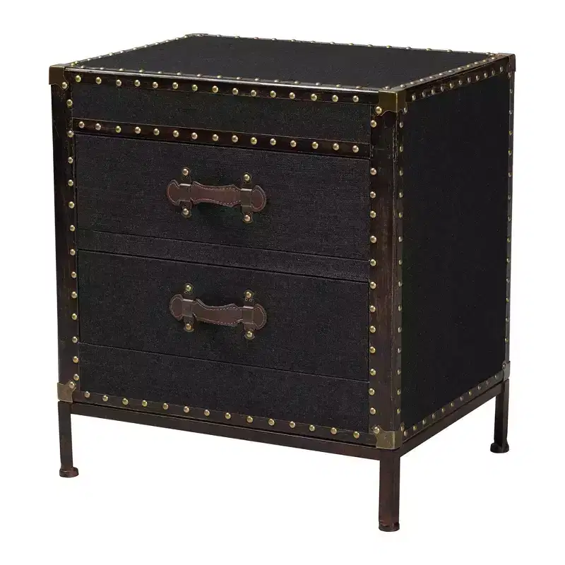 Canvas 2-Drawer End Table Trunk Black/Brown