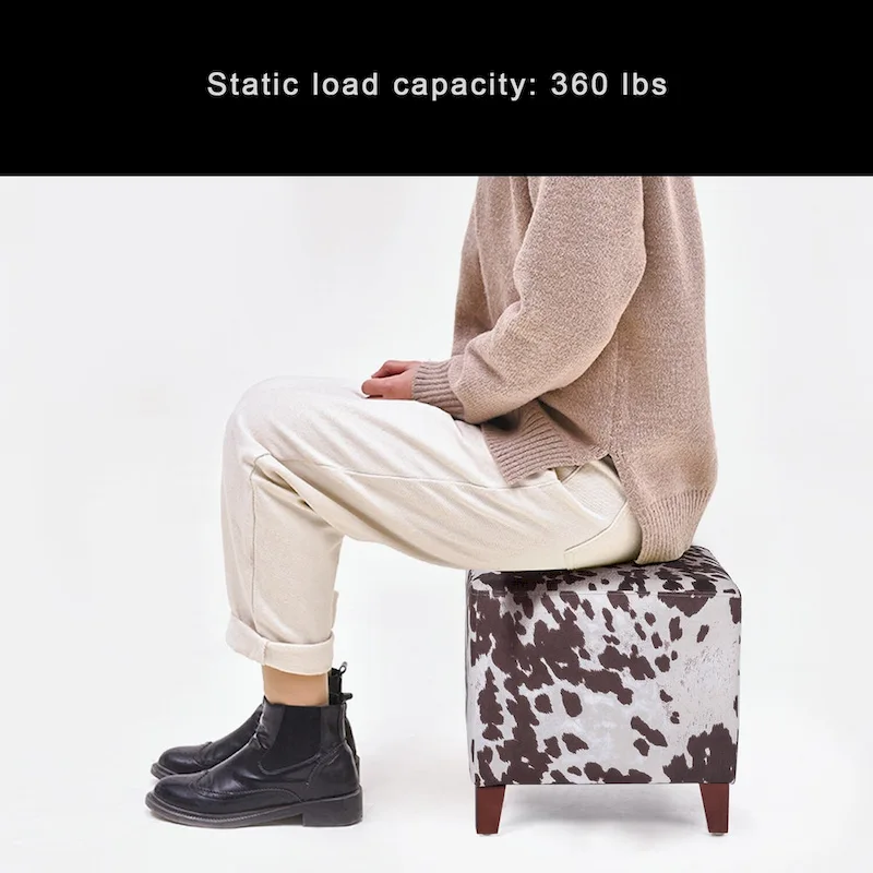 Adeco Cow Fabric Ottoman Bench Stool