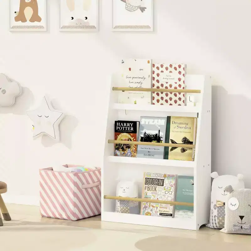 JVNOXK 22-inch Three-Tier Children's Bookshelf Helps keep bedrooms and playrooms organized Suitable for children ages 3 and up White