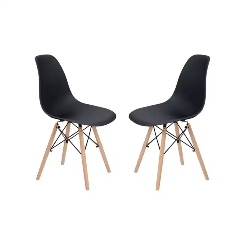Set of 2 Plastic Dining Chairs with Wooden Legs - Black, Modern Style, 330 lbs Capacity