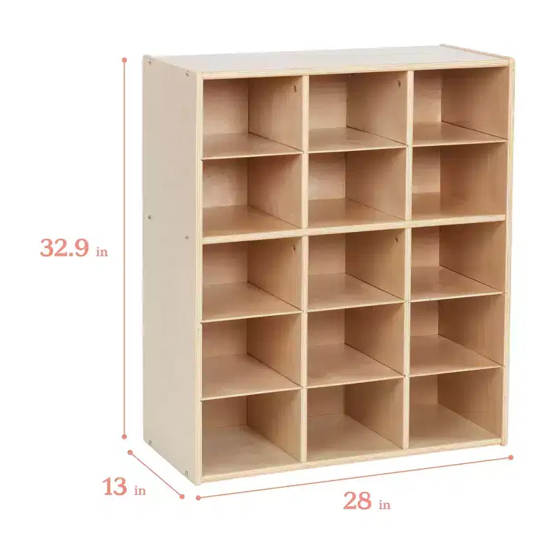 ECR4Kids Streamline 15 Cubby Tray Cabinet with 15 Scoop Front Bins, 5x3, Kids Furniture