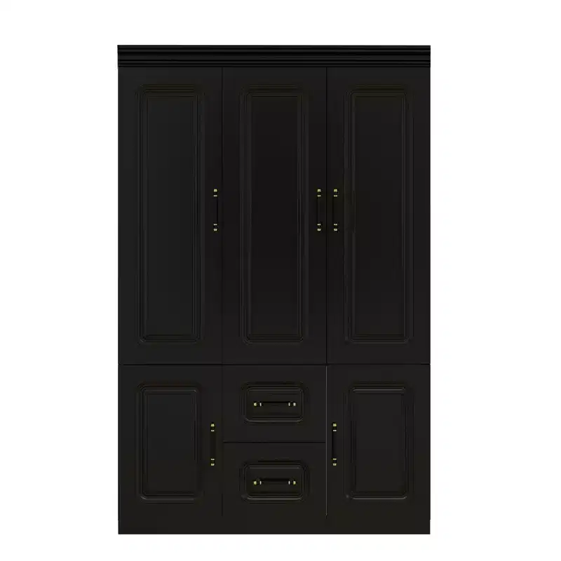Keloyid Black Wood 47.24 in. Armoire with 2 Drawers and 5 Doors