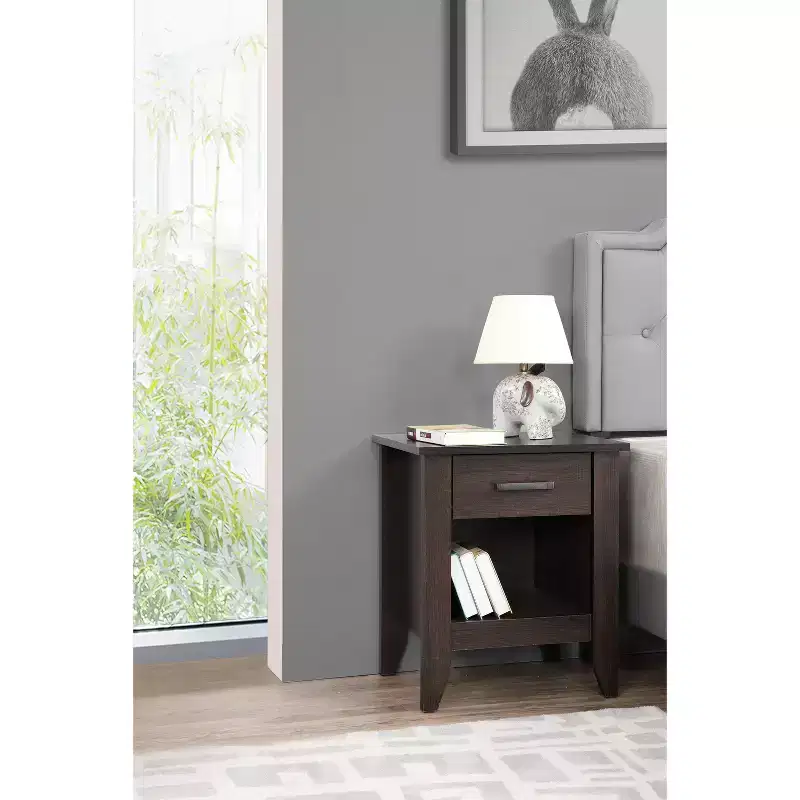 24 in.H x 21 in W Rectangle Brown Finish Single Drawer Cherry Wood Nightstand For Living Room and Bedroom