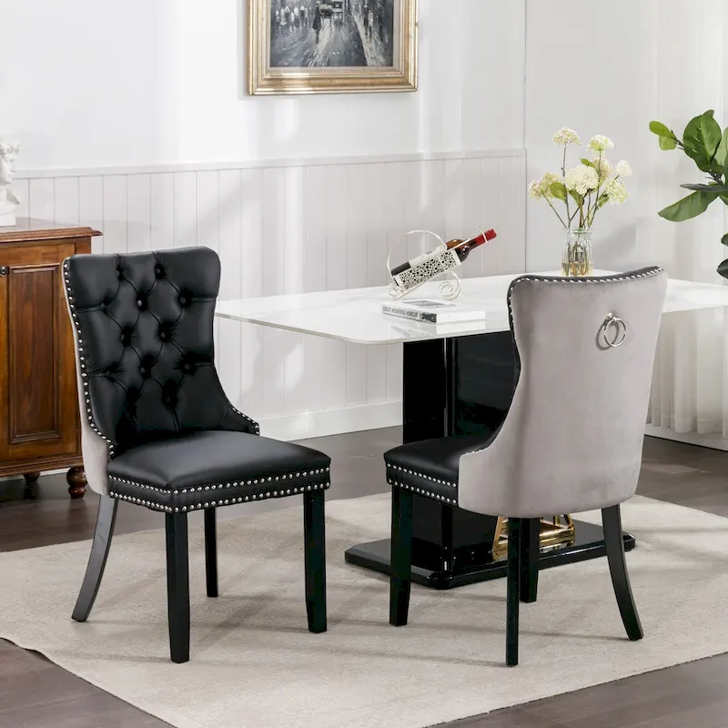 Set of 2 Modern High-End Tufted Solid Wood Upholstered Dining Chair with Nailhead Trim
