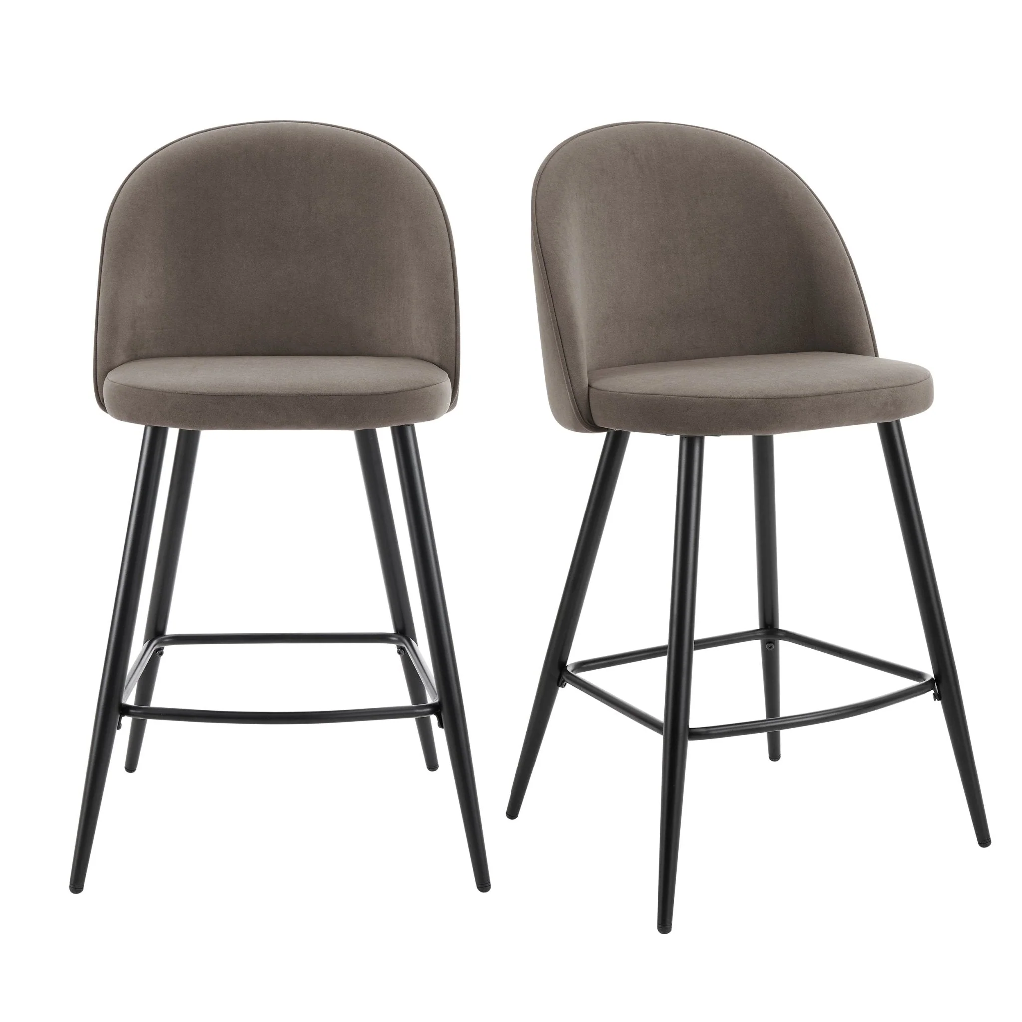 Modern Taupe Velvet Barstool with Black Metal Legs for Kitchen