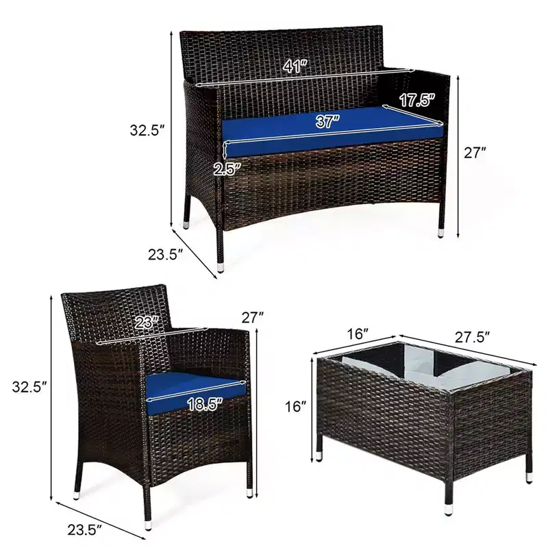 Costway 8PCS Rattan Patio Furniture Set Cushioned Sofa Chair