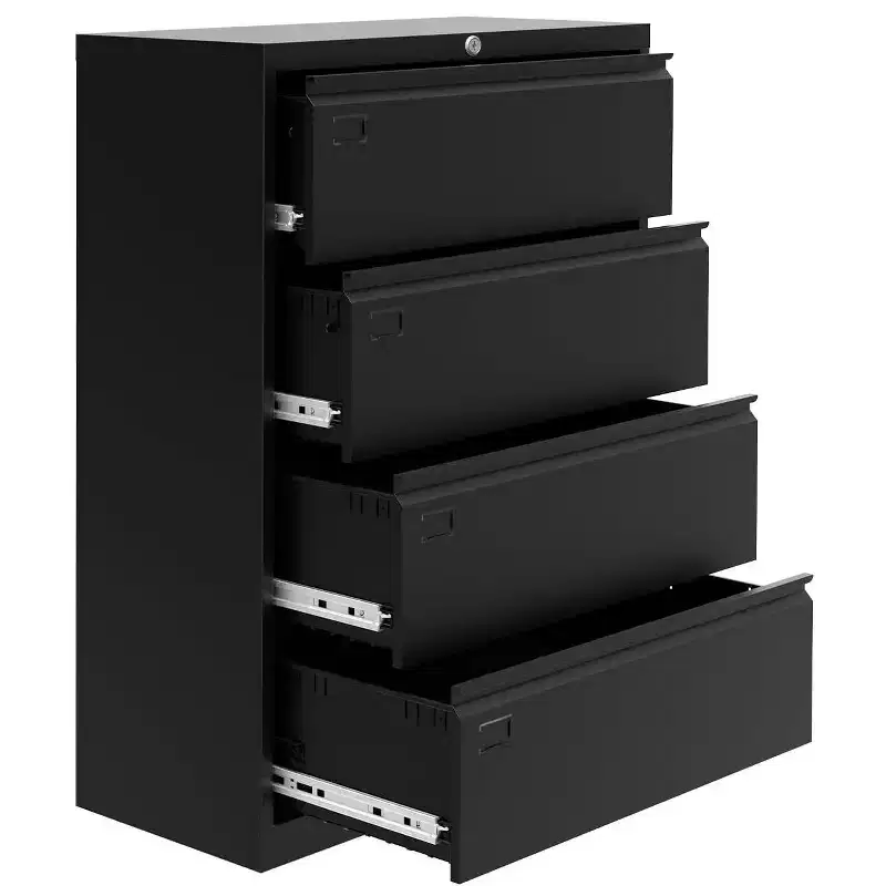 4-Drawer Lateral File Cabinet - Black Heavy-Duty Metal Storage for Letter/Legal Documents (Home/Office Use)