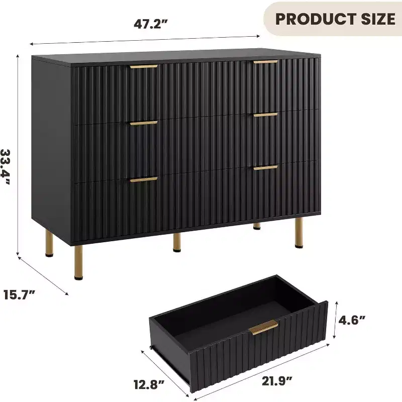6 Drawer Dresser for Bedroom, Fluted Modern Chest of Drawers with Deep Drawers, Long Large Double Dresser TV Stand for Living Room, Hallway