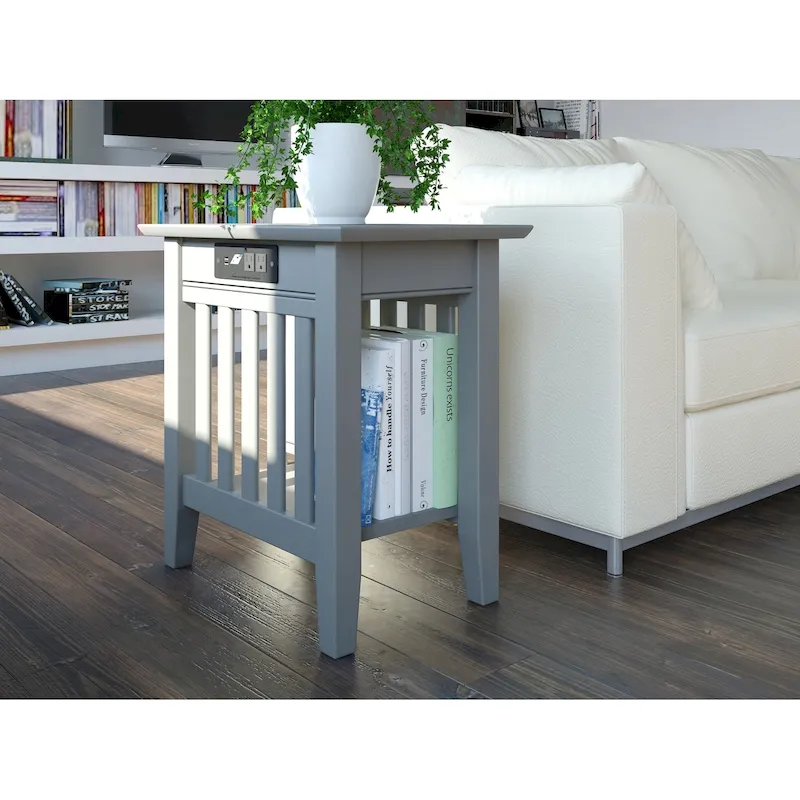AFI Mission Chair Side Table Set of 2 with Built-in Charger