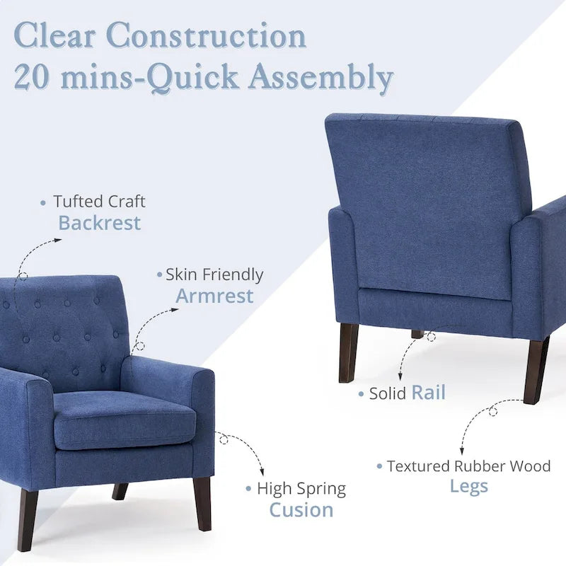 Linen Accent Chair Comfy Living Room Chair with Arms Upholstered Button Tufted Armchair Modern Arm Chairs Set Of 2