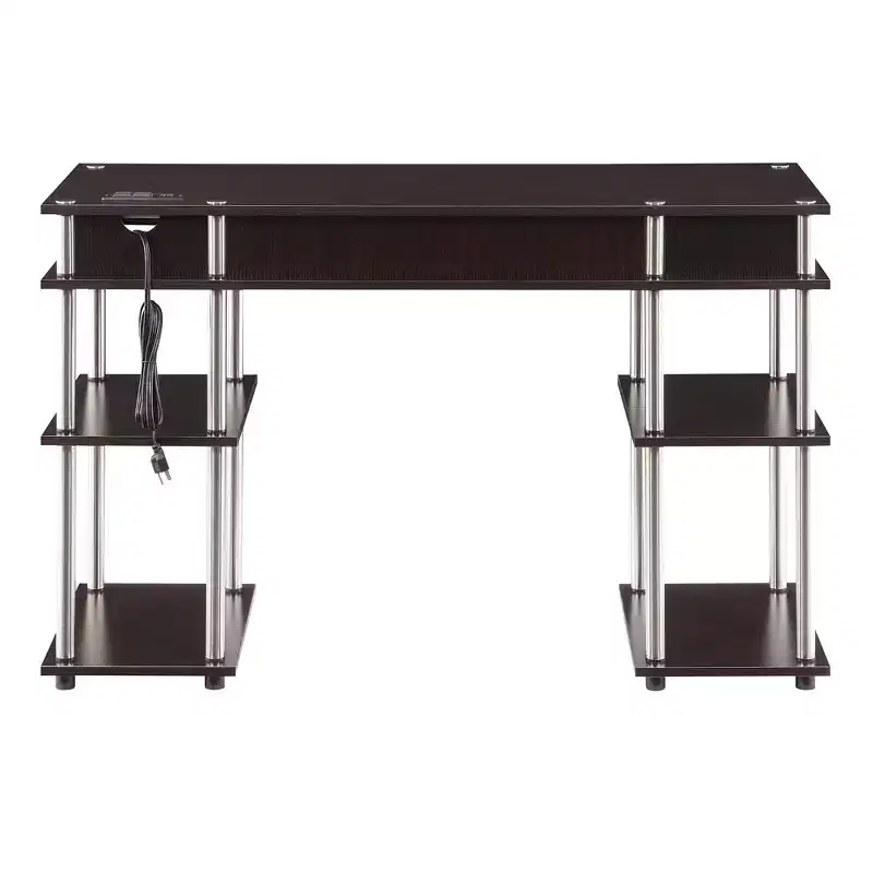 No-Tools Student Desk with Charging Station and Shelves, Espresso