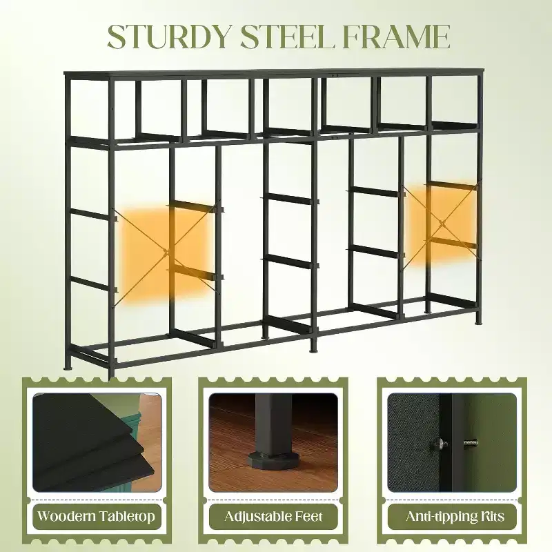 63W Dresser with 18 Fabric Drawers & Charging Station, Large Bedroom Dresser with Steel Frame and Wood Top