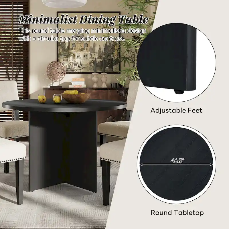 Sakin Modern 5-Piece Round Dining Table Set with Pedestal Base and Upholstered Chairs by GDFStudio