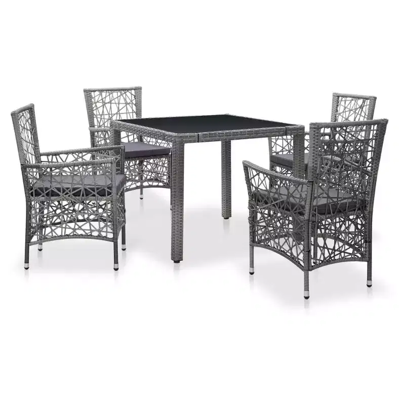 vidaXL Dining Set PE rattan, Steel, Tempered Glass Large
