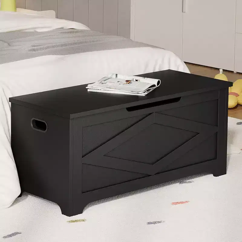 Storage Ottoman with Irregular Legs, MDF Material, 39.4, Rhombus Pattern, Black, for Living Room & Bedroom