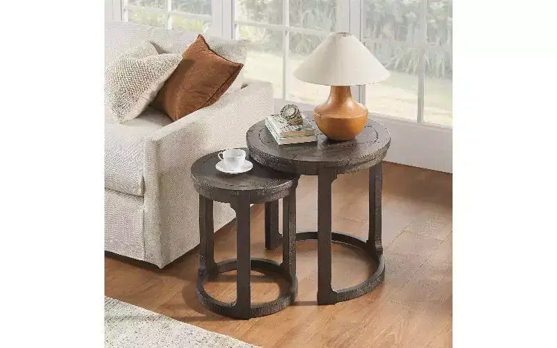 TUYOHW 2-Piece Staggered Height Round Coffee Table Set, Solid Wood & MDF Center Table, Artistic End Table Curved Side Table for Living Room Bedroom