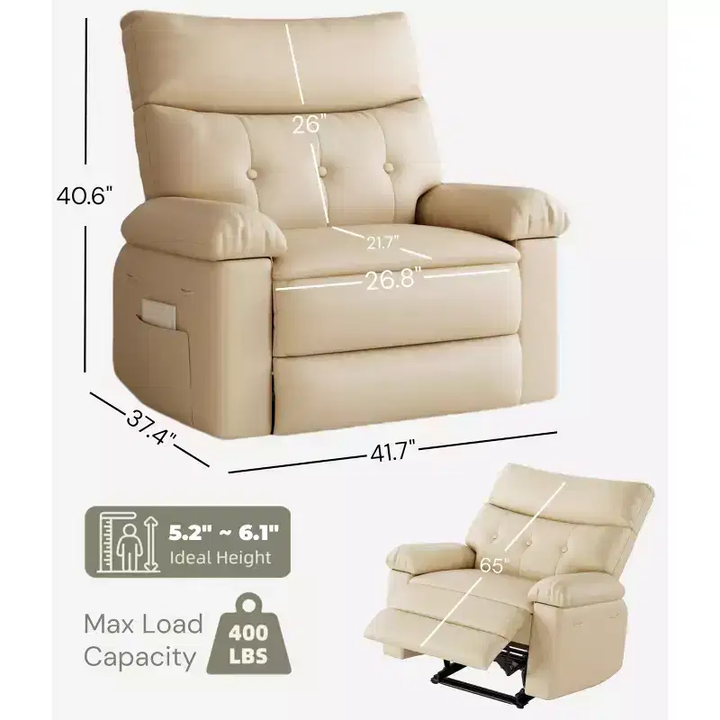 Oversized Wide Rocker Swivel Recliner Chair - PU Leather Large Manual Recliner for Adults, Comfort Lazy Chair with 1.5X Sponge Filling and Easy