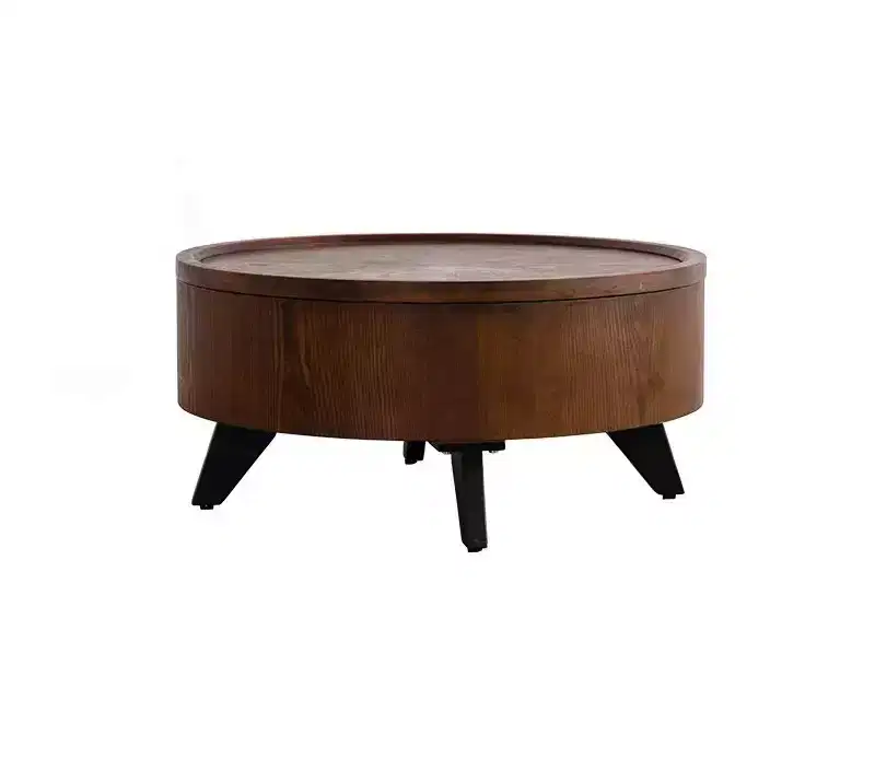 Round Coffee Table, Hidden Storage, Mid-Century Modern for Living Room, Bedroom, Kitchen