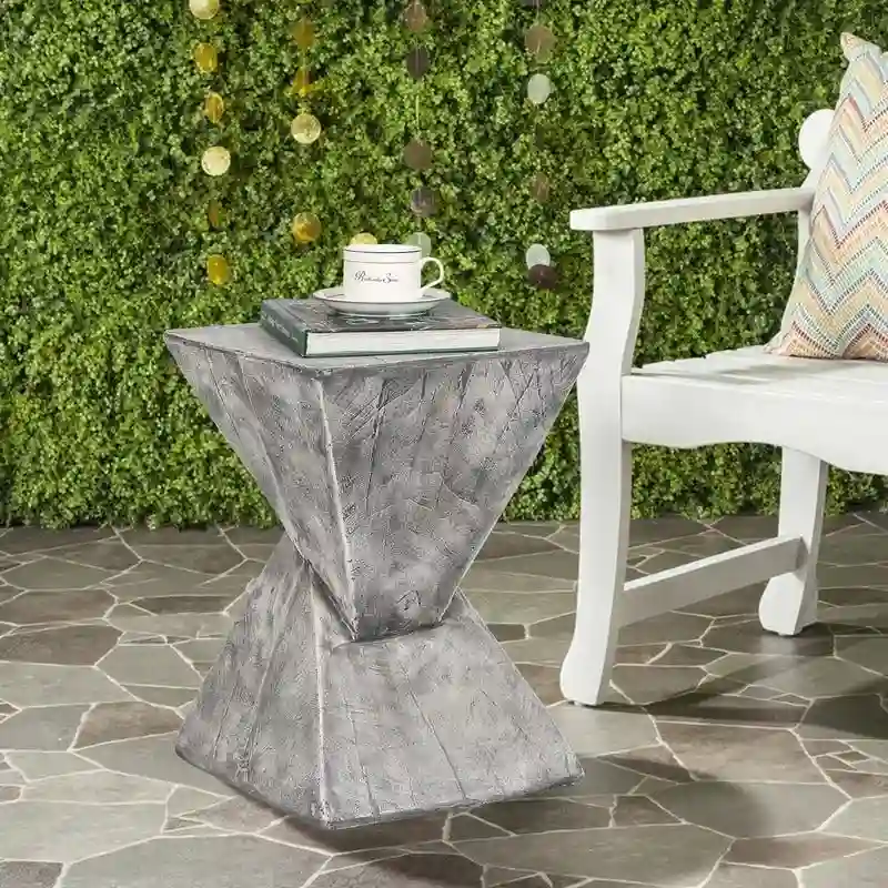 Concrete Hourglass Accent Side Table – Indoor/Outdoor, 12.6