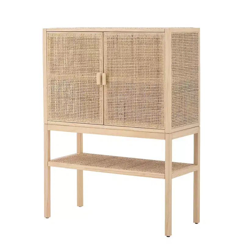 Storied Home Woven 47" Tall Decorative Storage Cabinet Natural: Rattan & Pine, 2-Door with Shelf