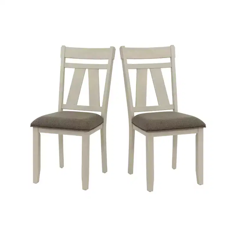 Fabric Dining Chairs with Slatted Backrest in Grey and White