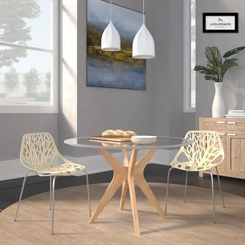 Asbury Stackable Dining Chair with Chrome Legs (Set of 2) Modern Cut-Out Design Backrest Side Chair