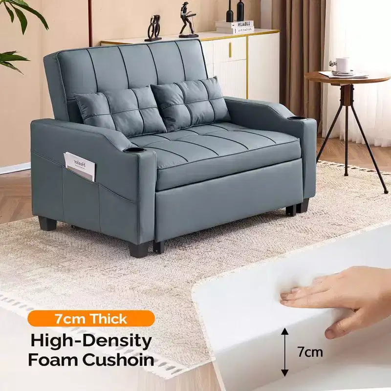 Upholstered Cat's Claw Leather Convertible Reclining Sleeper Sofa Bed With Cushions For Small Spaces