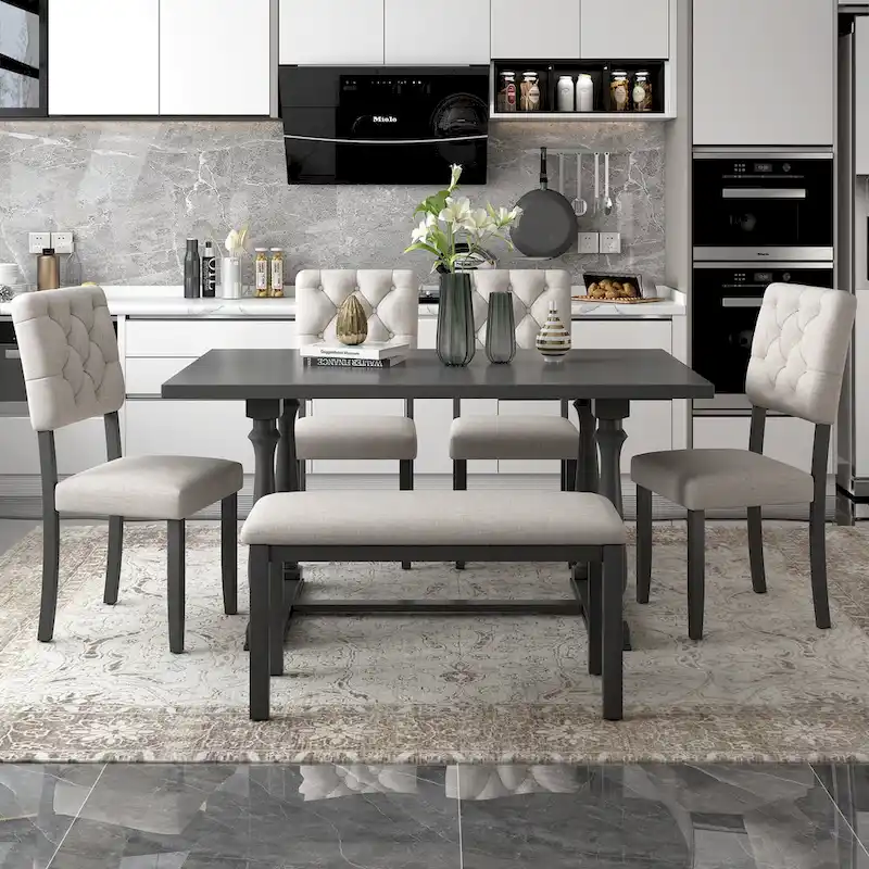 Nestfair 6-Piece Dining Table Set with 4 Chairs and 1 Bench