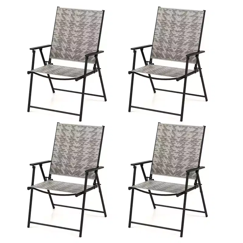 Costway Set of 4 Folding Chairs w/ Armrests Metal Frame for Garden No Assembly Patio